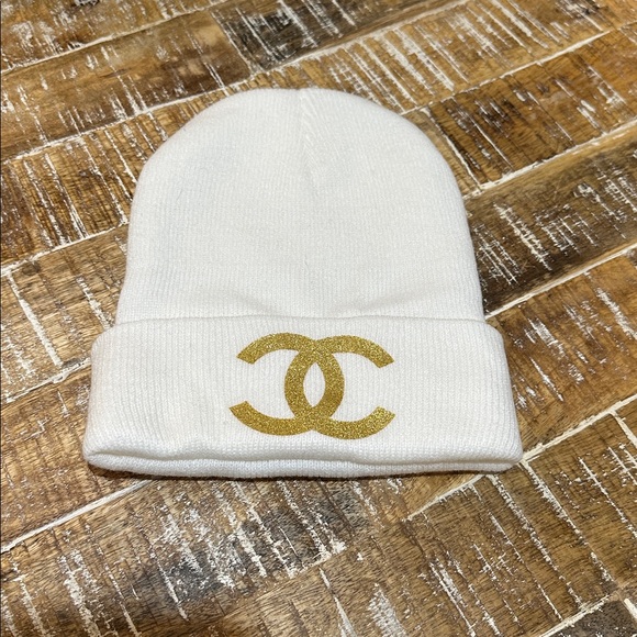 Accessories - White Beanie with Gold Logo